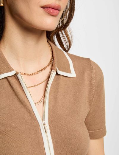 Jersey cuello tipo polo arena mujer