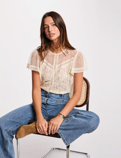 Camiseta manga corta crudo mujer
