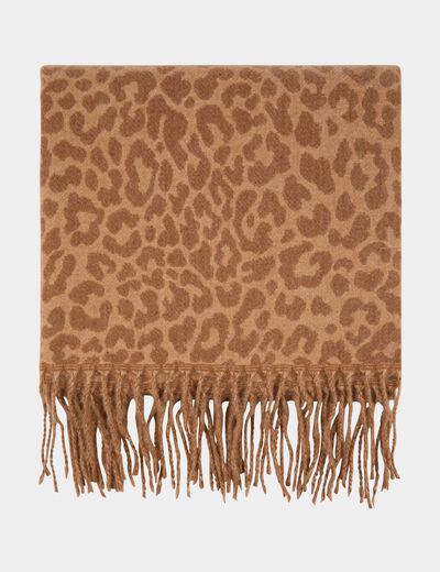Bufanda con estampado animal beige mujer