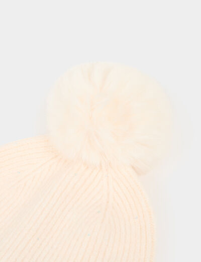 Gorro con hilos metalizados marfil mujer