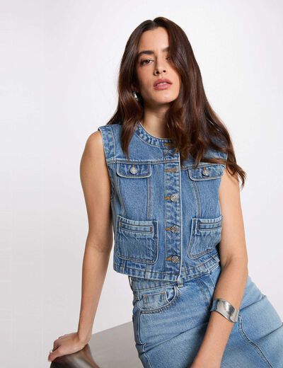Chaleco vaquero sin mangas denim stone mujer