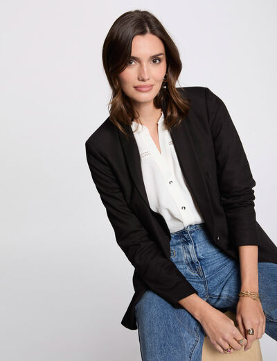 Chaqueta corta cuello chal negro mujer