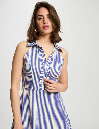 Vestido corto evasé rayas multicolor mujer