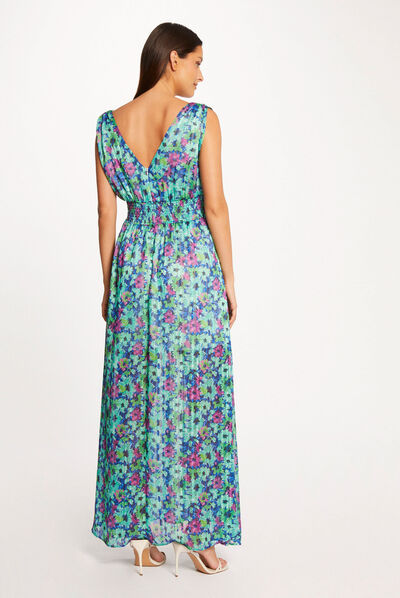 Vestido largo recto estampado floral multico mujer