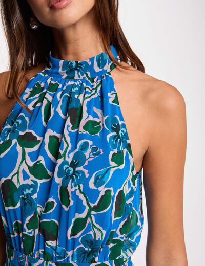 Vestido largo acampanado estampado multicolor mujer