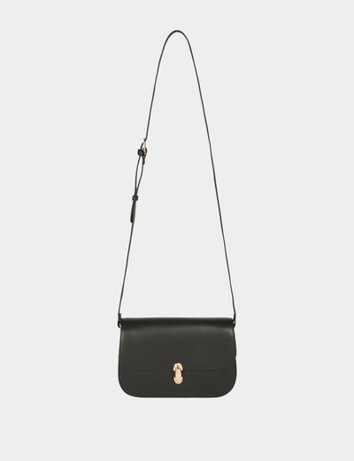 Bolso caja bandolera de cuero negro mujer