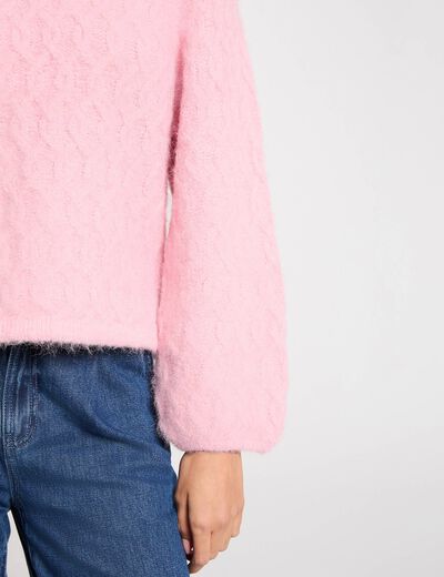 Jersey grueso con cuello redondo rosa mujer
