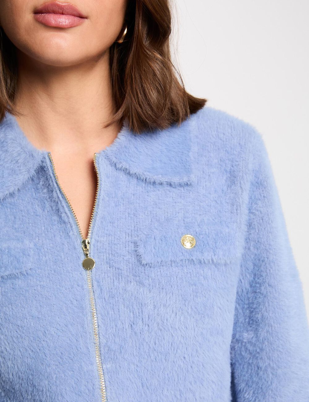 C&aacute;rdigan manga larga cuello de solapa azul mujer
