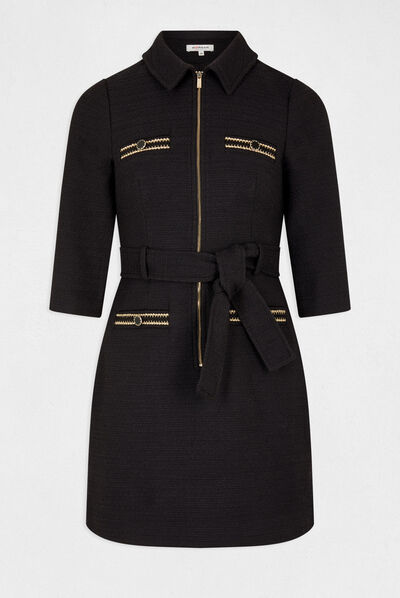 Vestido recto con cremallera y cinturón negro mujer