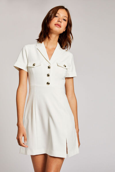 Vestido ajustado con manga corta crudo mujer