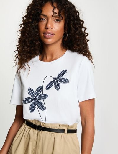 Camiseta estampada de flores blanco mujer
