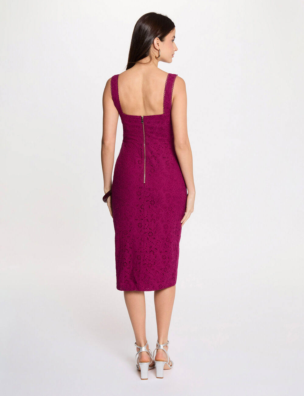 Vestido tubo bordado ingl&eacute;s ciruela mujer