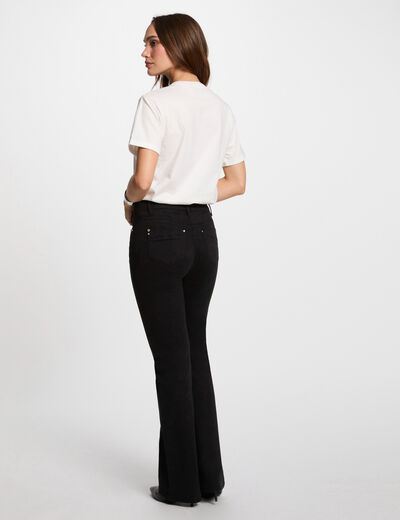 Pantalón boot-cut abotonado negro mujer