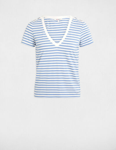 Camiseta manga corta rayas blanco mujer