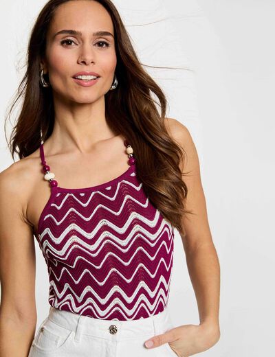 Top punto estampado ciruela mujer