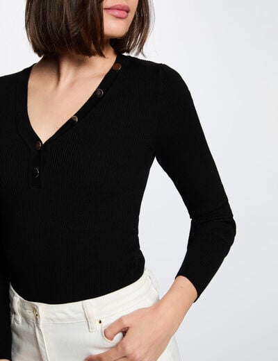 Jersey ajustado con cuello en V negro mujer