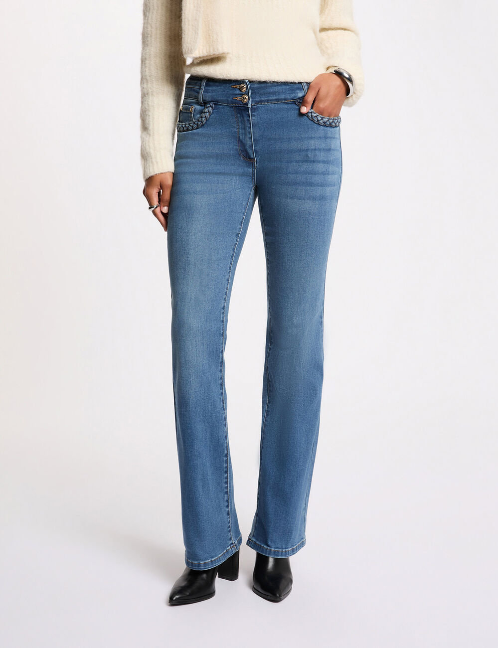 Vaquero bootcut trenzado denim stone mujer