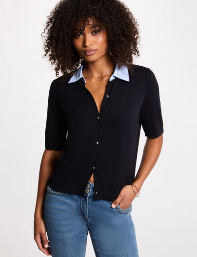 Jersey con cuello vuelto azul marino mujer