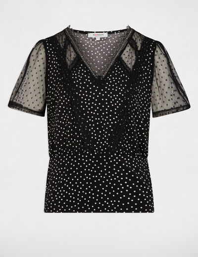 Camiseta manga corta estampada negro mujer