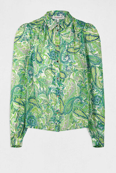 Camisa manga larga estampada multicolor mujer