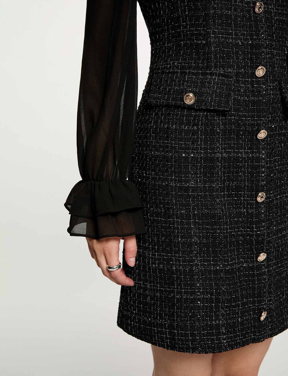 Vestido de tweed con mangas largas negro mujer