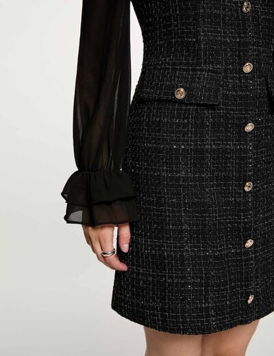 Vestido de tweed con mangas largas negro mujer