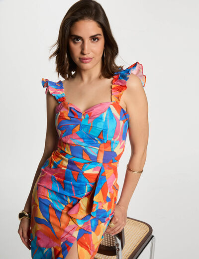 Top estampado volantes multicolor mujer