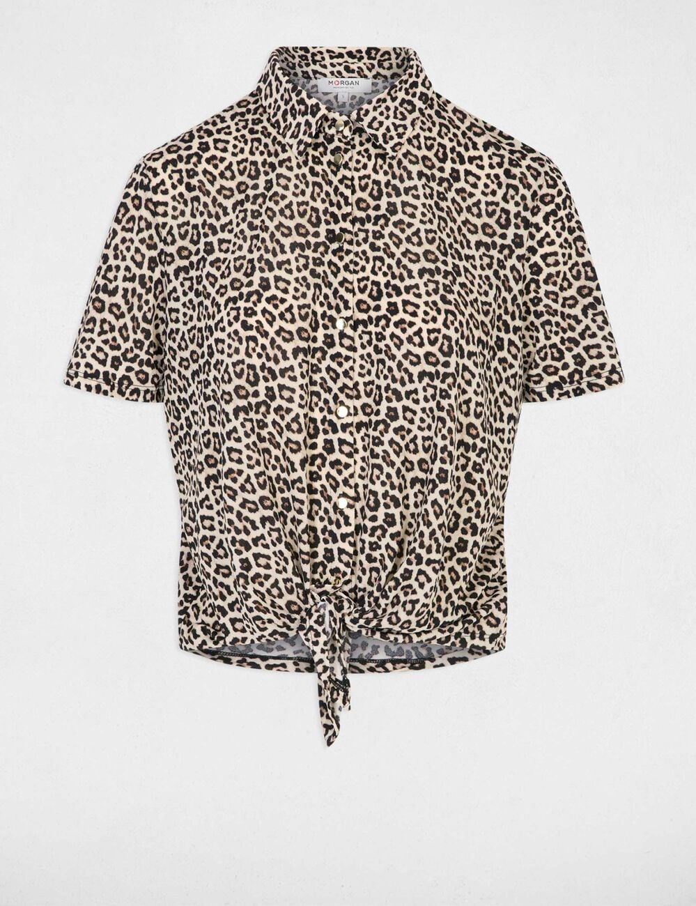 Camisa anudada con cuello abierto multicolor mujer