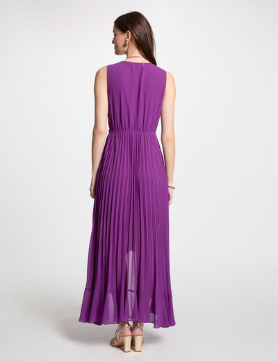 Vestido largo holgado plisado violeta mujer