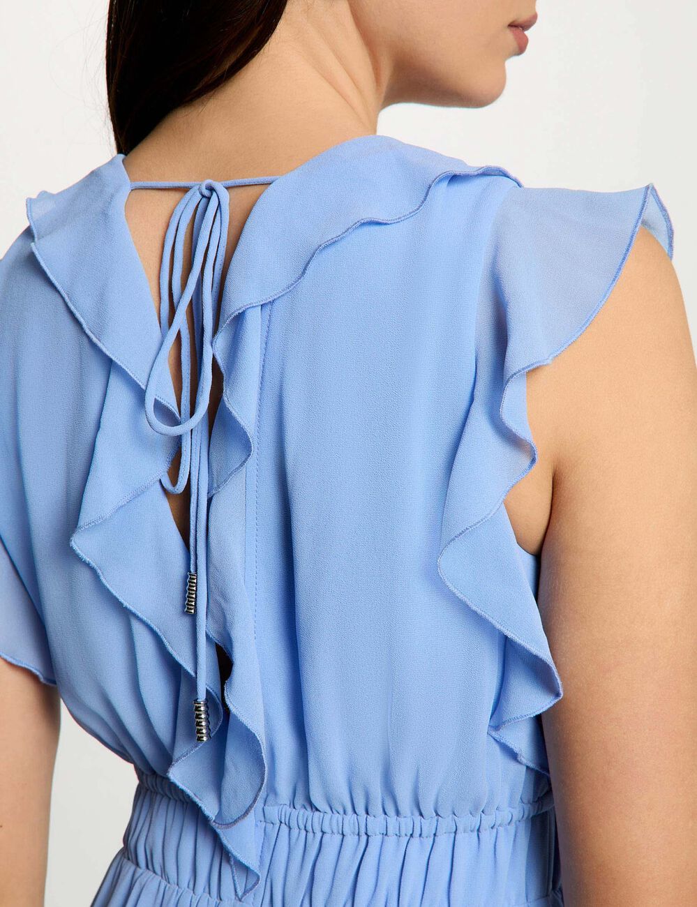 Vestido largo con cuello en v azul lavanda mujer