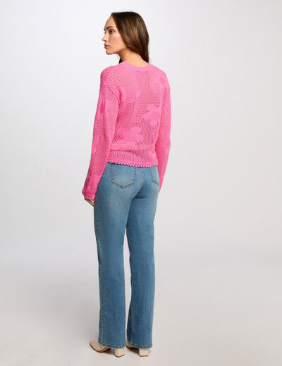 Jersey calado cuello redondo rosa mujer