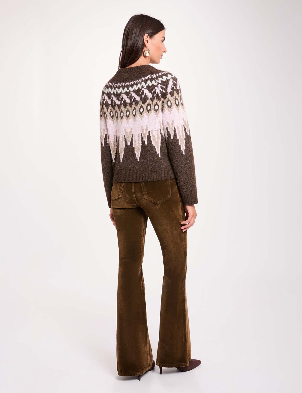 Jersey de chevron con cuello redondo marr&oacute;n oscuro mujer
