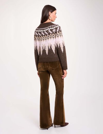 Jersey de chevron con cuello redondo marr&oacute;n oscuro mujer