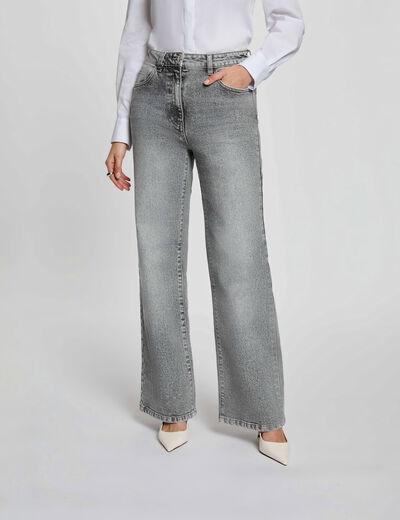 Vaqueros anchos de tiro alto denim nieve gris mujer