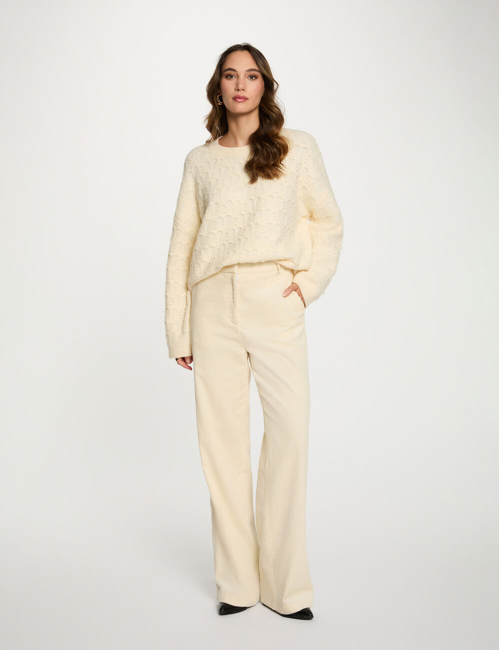 Jersey cuello redondo fantas&iacute;a marfil mujer