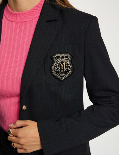 Blazer recto a rayas azul marino mujer