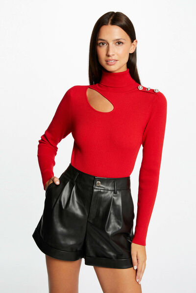 Jersey manga larga con abertura rojo medio mujer
