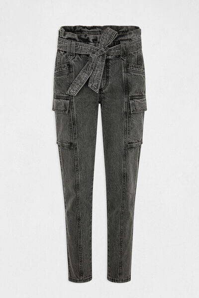 Vaquero cargo slim estilo corto gris moyen mujer
