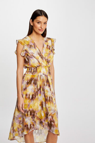 Vestido midi entallado estampado multicolor mujer
