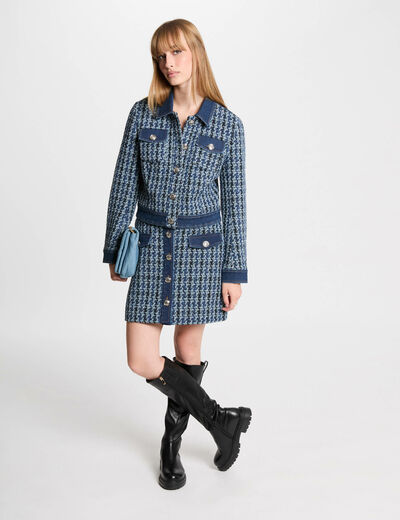 Falda corta de tweed multicolor mujer