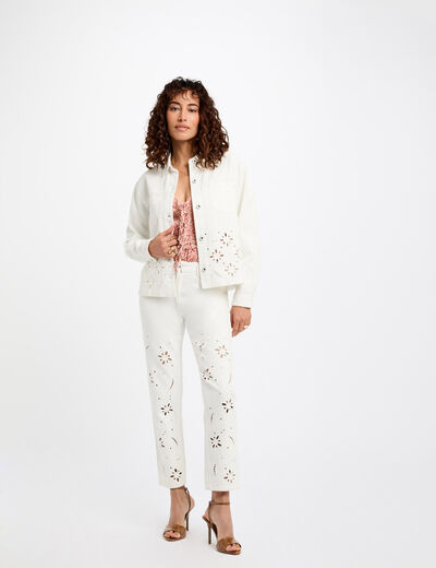 Chaqueta vaquero bordada blanco mujer