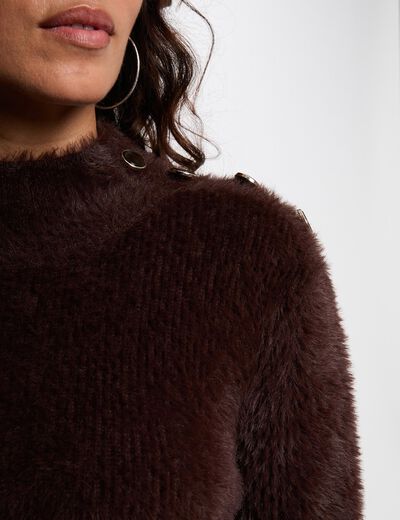 Jersey corto ajustado marr&oacute;n oscuro mujer