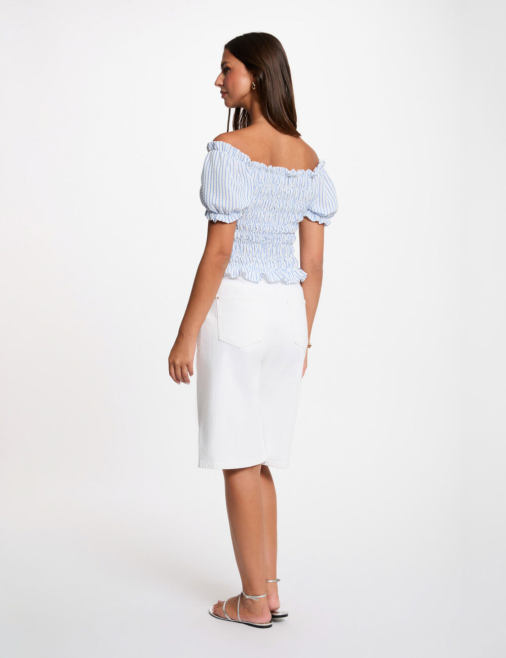 Blusa rayada bardot azul cielo mujer