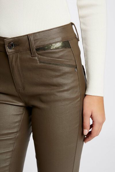 Pantalón skinny efecto mojado verde caqui mujer