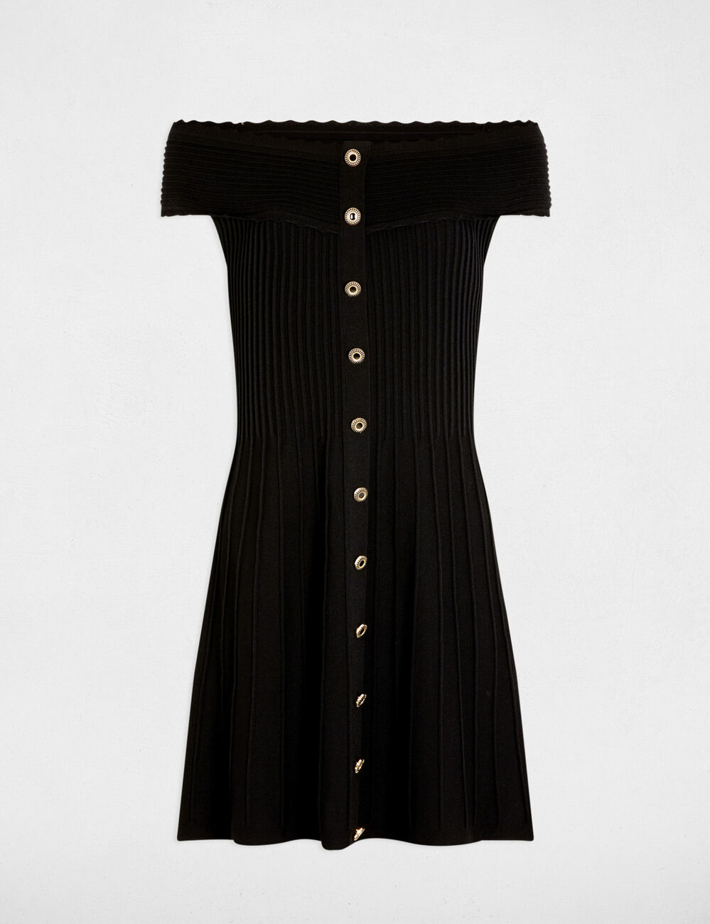 Vestido punto corto evasé negro mujer