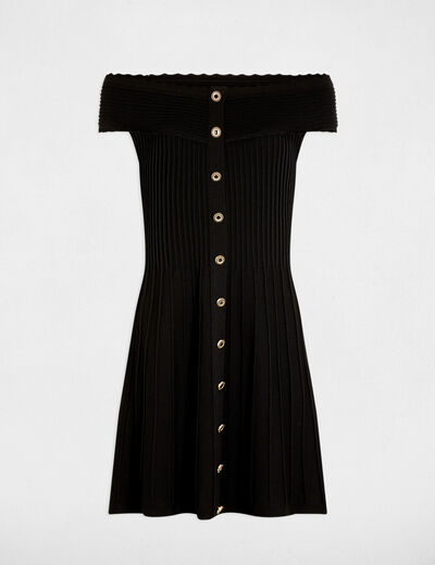 Vestido punto corto evasé negro mujer
