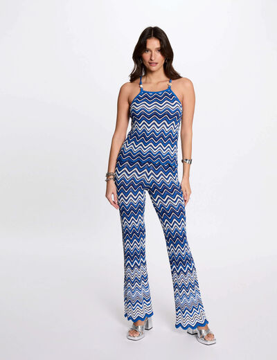 Pantalón punto estampado azul eléctrico mujer