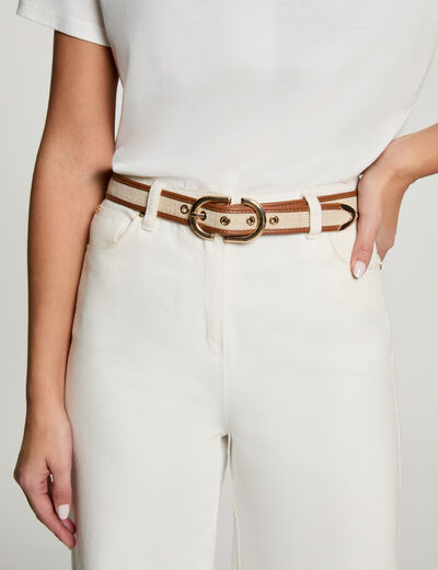 Cintur&oacute;n fino bicolor beige mujer