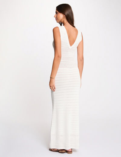 Vestido largo de punto calado blanco mujer