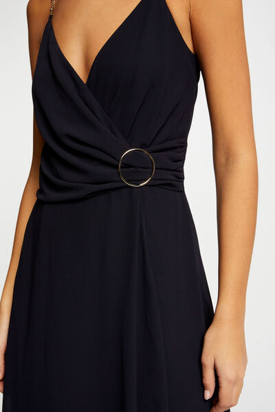 Vestido midi con tirantes finos marino mujer
